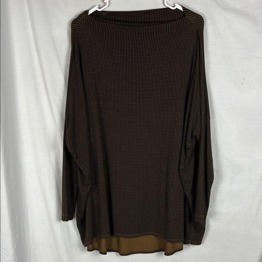 Bryn Walker Brown and Black Houndstooth Lagenlook Long Sleeve Blouse